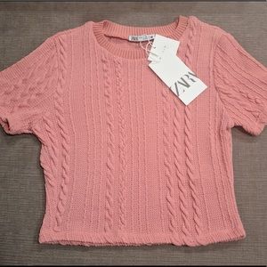 zara coral cable knit top 🍭